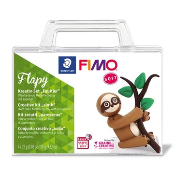 Gyurma készlet, 4x25 g, égethető, Fimo soft creative, flapy lajhár
