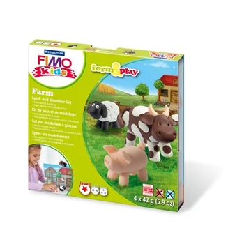 Gyurma készlet, 4x42 g, égethető, Fimo kids form & play, farm