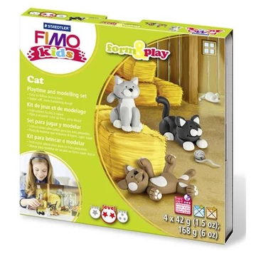 Gyurma készlet, 4x42 g, égethető, Fimo kids form & play, cicák