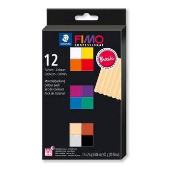 Gyurma, készlet, égethető, 12x25 g, Fimo professional basic, 12 különböző szín
