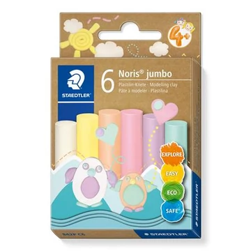 Modellező gyurma készlet, Staedtler noris jumbo 842, 6 különböző pasztell szín