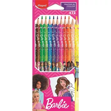 Barbie színes ceruza készlet, háromszögletű, 12 darabos