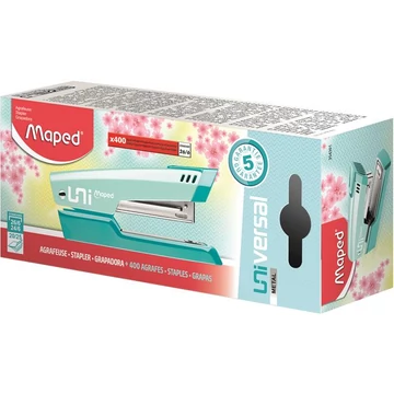 Tűzőgép, 24/6, 26/6, 25 lap, Maped universal metal half-strip pastel, pasztell türkiz
