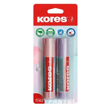 Kores ragasztóstift, pasztell színű tokban, 2x20 g, vegyes színek