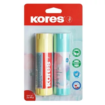 Kores ragasztóstift, pasztell színű tokban, 2x40 g, vegyes színek