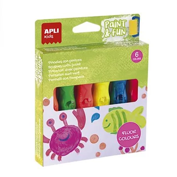 Apli Kids Paint & Fun tempera készlet, ecsetvégű tubusban, 6 különböző neon szín