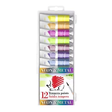 Ico Süni tempera készlet, 12 darabos, metál és neon színek