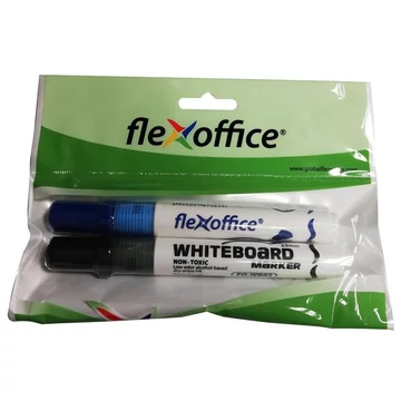 FlexOffice WB02 táblamarker, 2,5 mm, kúpos, 2 db, fekete és kék