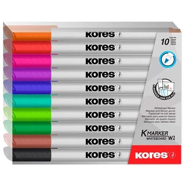 Kores K-Marker W1 tábla- és flipchart marker készlet, 1-3 mm kúpos, 10 féle szín