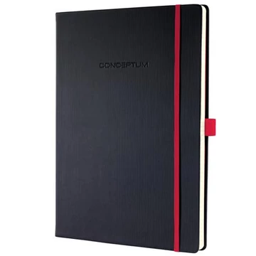 Jegyzetfüzet, exkluzív, A4, kockás, 97 lap, keményfedeles, Sigel Conceptum red edition, fekete-piros