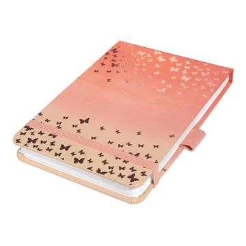 Jegyzetfüzet, exkluzív, 110x79 mm, pontrácsos, 79 lap, keményfedeles, Sigel Jolie butterfly confetti peach