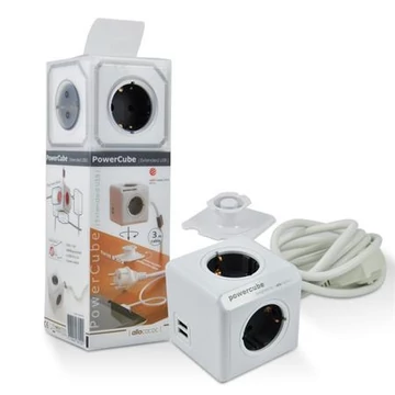 Allocacoc PowerCube Extended USB elosztó, 4 aljzat, 1 rögzítő elem, 2 USB csatlakozó, 3 m kábelhosszúság