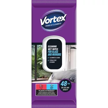 Vortex nedves törlőkendő, üveg- és tükör felületre, visszazárható tetővel, 48 db