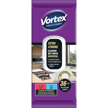 Vortex nedves törlőkendő, univerzális, visszazárható tetővel, extra erős, 36 db