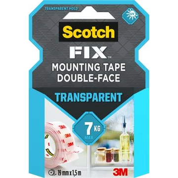3M Scotch Transparent ragasztószalag, áttetsző, kétoldalas, 19 mm x 1,5 m