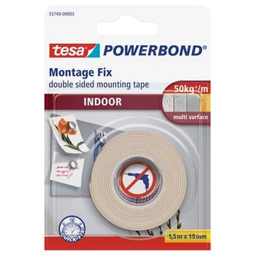 Tesa PowerBond ragasztószalag, kétoldalas, beltéri, 19 mm x 1,5 m