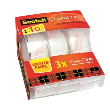 3M Scotch Crystal ragasztószalag adagolón, kézi, 19 mm x 7,5 m, 3 db