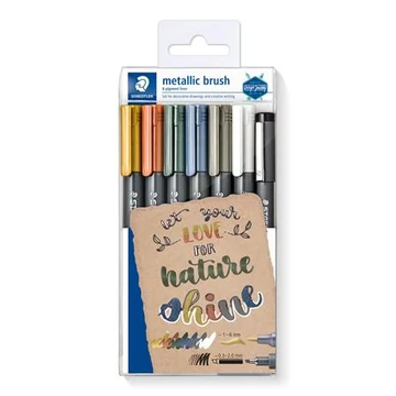 Staedtler 8321 dekormarker készlet, 1-6 mm, kúpos, ajándék tusfilccel, 6 különböző metál szín