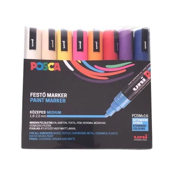 Uni Posca PC-5M dekormarker készlet, 1,8-2,5 mm, 16 különböző szín