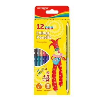 Keyroad kétvégű színes ceruza készlet, háromszögletű, 12+12 szín