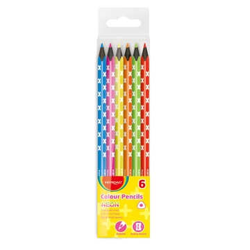Keyroad színes ceruza készlet, neon színek, fekete belsővel, háromszögletű, 6 db