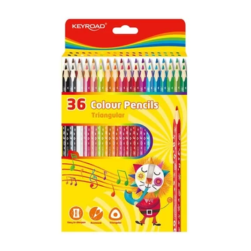 Keyroad színes ceruza készlet, 18 cm, háromszögletű, 36 db