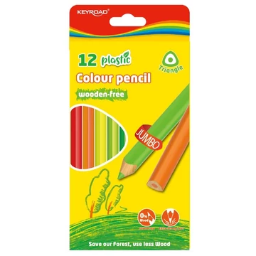 Keyroad színes ceruza készlet, jumbo, famentes, háromszögletű, 12 db