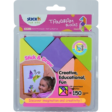 Stick'n Tangram Blocks öntapadós jegyzettömb, vidám formák, 150 lap