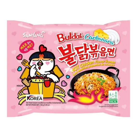 Buldak Carbonara csirke ízesítésű ramen tészta, csípős, 140 g