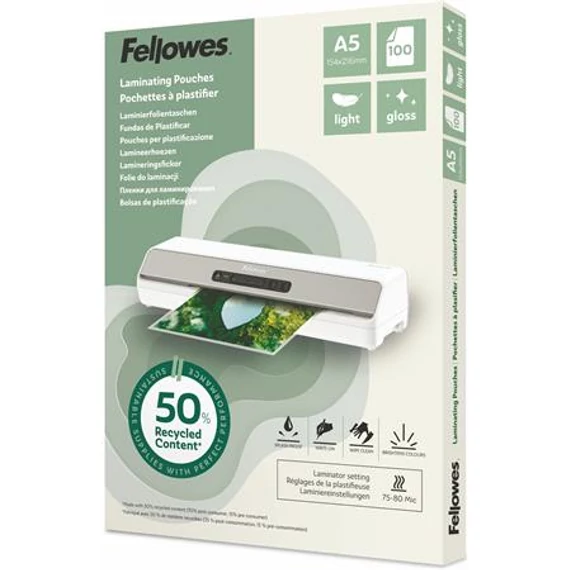 Fellowes Light meleglamináló fólia, A5, fényes, 100 db
