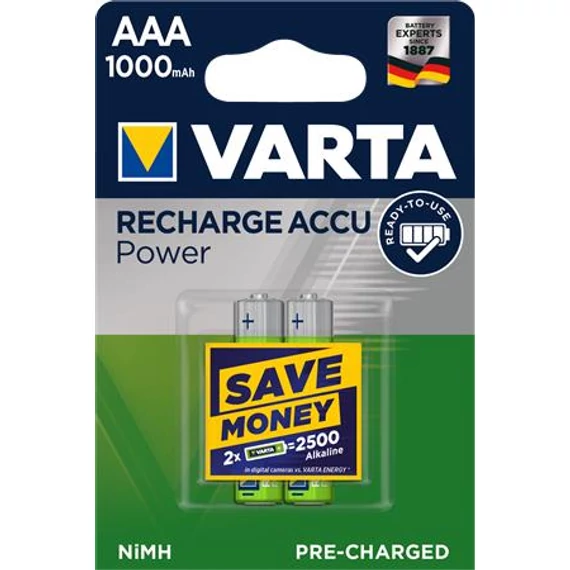 Varta Power tölthető ceruzaelem, AAA, 2x1000 mAh