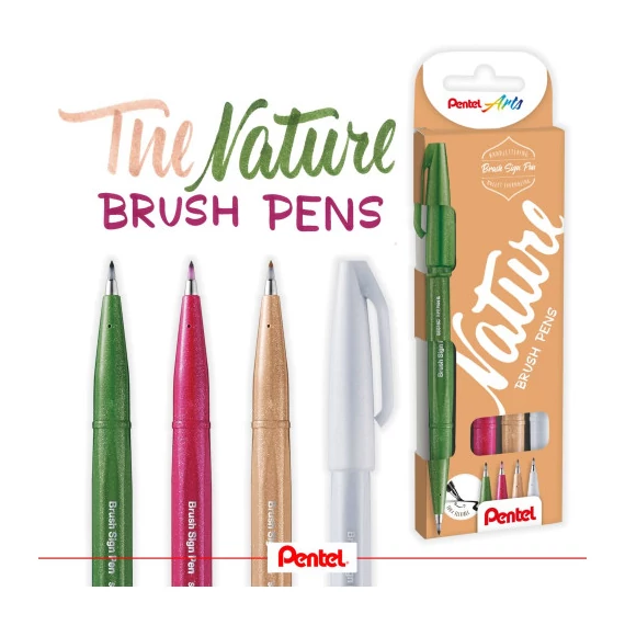 Pentel The Nature SES15N-4 kalligrafikus ecsetfilc készlet, 4 féle szín