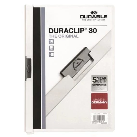 Durable Duraclip 30 gyorsfűző, klipes, A4, fehér