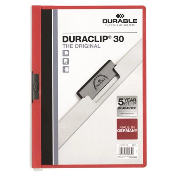 Durable Duraclip 30 gyorsfűző, klipes, A4, piros
