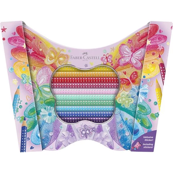 Faber-Castell színes ceruza készlet, fém doboz, sparkle, 20 különböző szín, pillangó