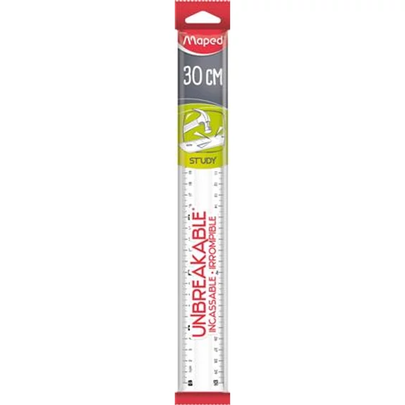 Vonalzó, műanyag, törhetetlen, 30 cm, Maped study unbreakable, átlátszó