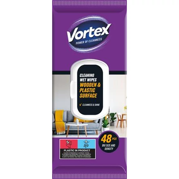 Vortex nedves törlőkendő, fa- és műanyag felületre, 48 db
