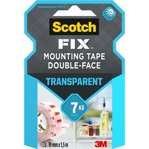 3M Scotch Transparent ragasztószalag, áttetsző, kétoldalas, 19 mm x 1,5 m