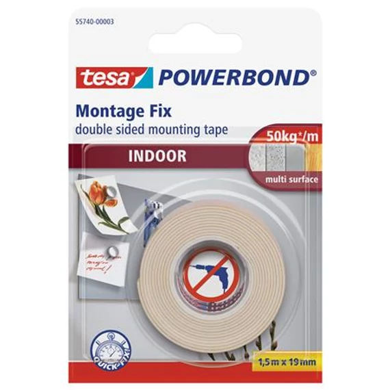 Tesa PowerBond ragasztószalag, kétoldalas, beltéri, 19 mm x 1,5 m