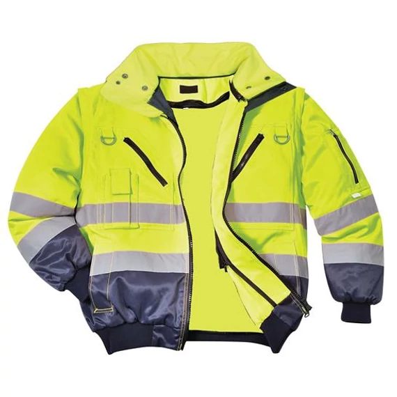 Munkavédelmi kabát, jól láthatósági, 3 az 1-ben, L méret  Hi-Vis, sárga-tengerészkék