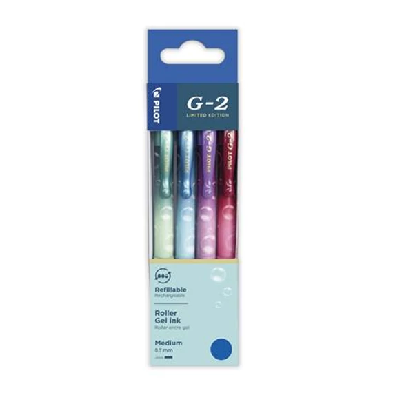 Pilot G-2 Bubble zseléstoll készlet, 0,32 mm, nyomógombos, kék, 4 db