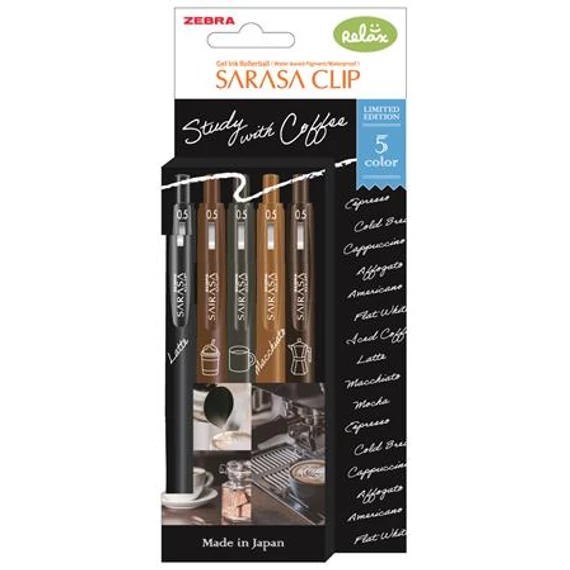 Zebra Sarasa Study With Coffee zseléstoll szett, 0,33 mm, 5 féle szín