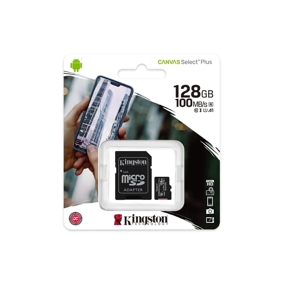 Kingston microSDXC memóriakártya adapterrel, 128 GB