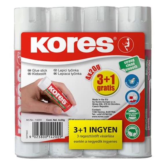 Kores ragasztóstift, 4x20 g, 3+1 akciós kiszerelés