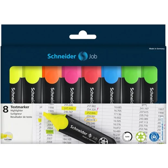 Schneider Job 150 szövegkiemelő készlet, 1-5 mm, 6+2 féle szín