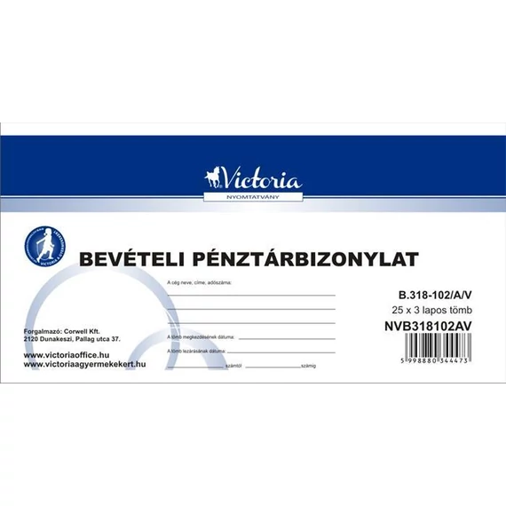 Bevételi pénztárbizonylat, 3 lapos, 25 garnitúra